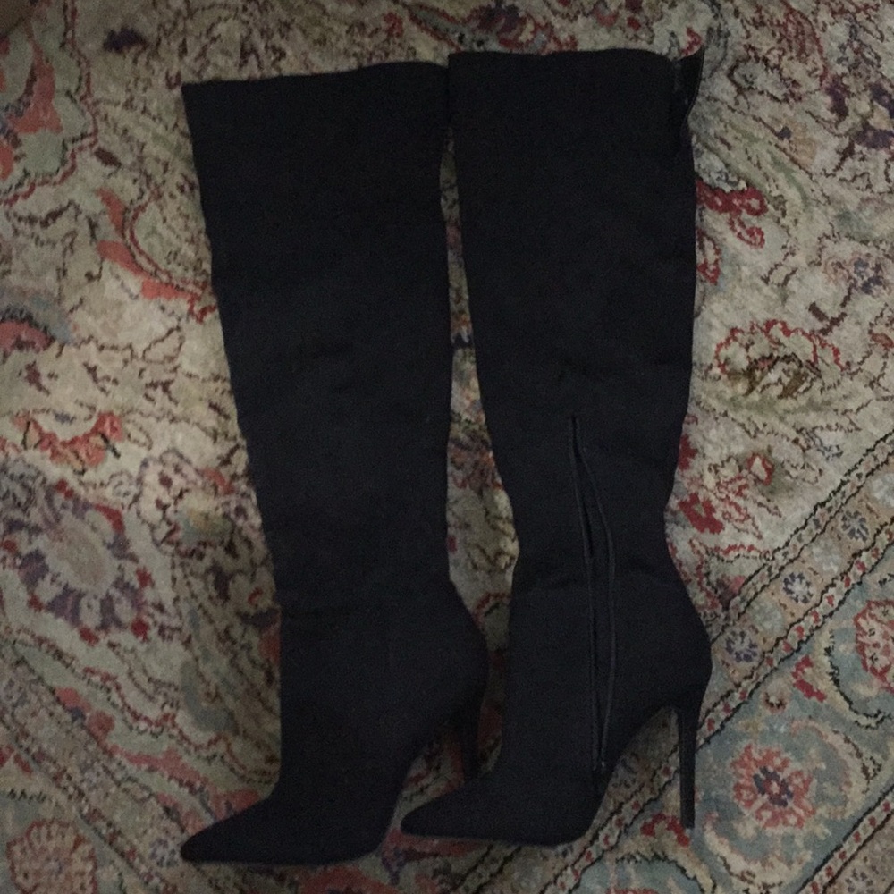 Over the knee black faux suede boots!
